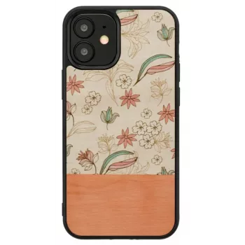 Etui ochronne Man and Wood na iPhone 12 mini — różowy kwiat na czarnym