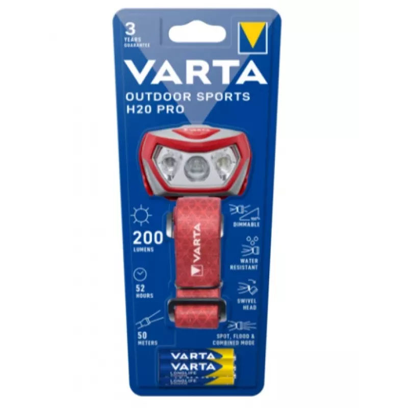 Latarka na pasku nagłownym Varta Outdoor Sports H20 Pro Szary Czerwony