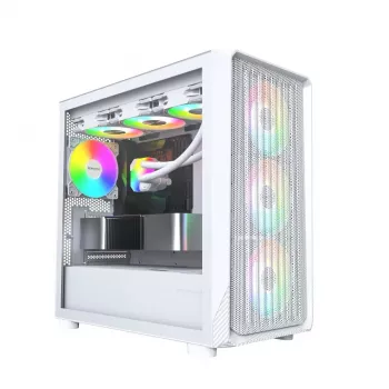 Obudowa PC Montech X5M (W) Micro Tower, biała — Micro-ATX/Mini-ITX, obsługa zasilacza ATX, 3x120 mm przód, 1x120 mm tył, 2 zatoki 3,5 cala, 4 zatoki 2,5 cala