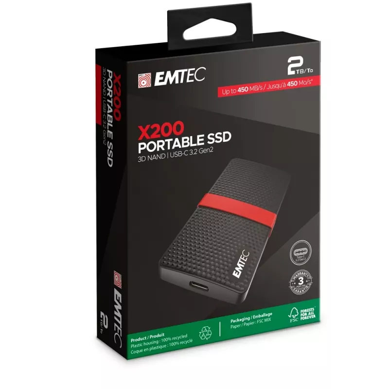 SSD Emtec 2TB Czarny USB Type-C 3.2 Gen 1 X200