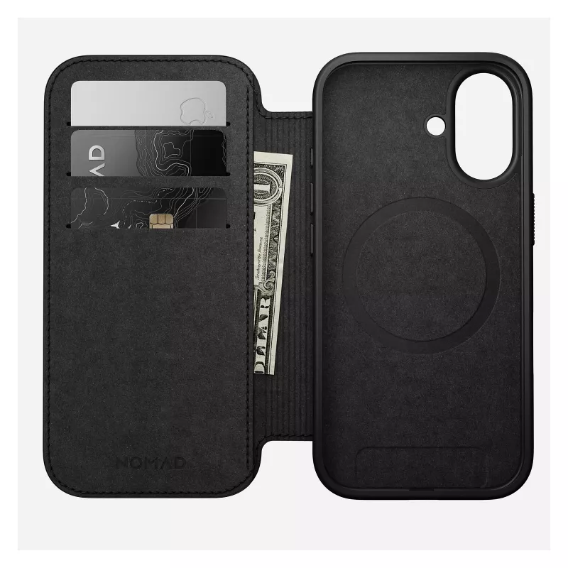 Etui z klapką Nomad Modern Leather Folio dla Apple, mieści do 16 cm (6,3 cala) ekranu, czarny