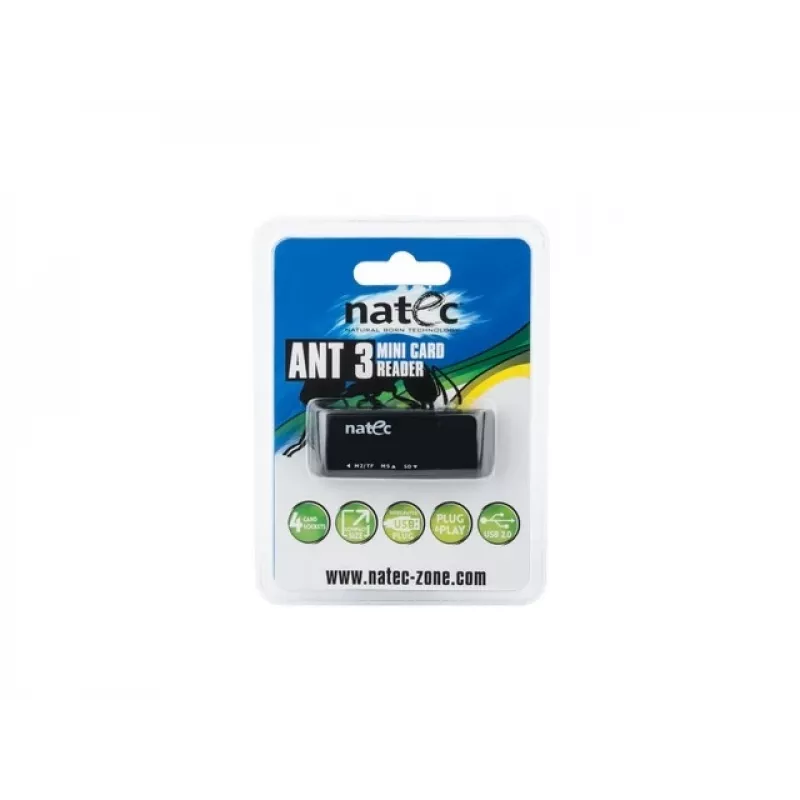 Czytnik kart Natec MINI ANT 3 USB 2.0 (SD, SDHC, MMC, M2, microSD), czarny (NCZ-0560)