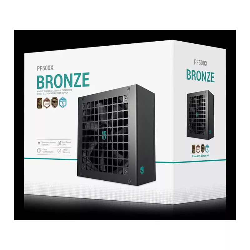 Zasilacz DeepCool PF500X 500 W, ATX, 80 PLUS Bronze, wentylator 120 mm, 24-pin MB, 6×SATA, 2×PCIe