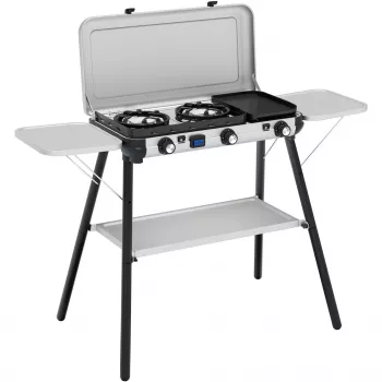 Camping Kitchen 2 Multi Cook Plus, kuchenka gazowa szara, 2 strefy gotowania 2x 1,8 kW + płyta grillowa 0,9 kW, model 2025