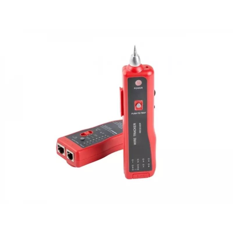 LANBERG tester sieciowy NT-0501 — obsługa RJ-11/RJ-12/RJ-45, maks. długość 250 m, wbudowana bateria, wskaźniki LED, czarny