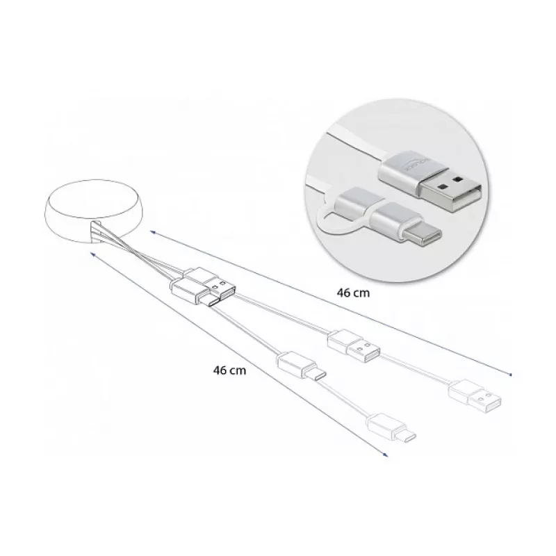 Retractable kabel DeLOCK USB 2.0 2 w 1 Typ-A na Micro-B i USB-C™
