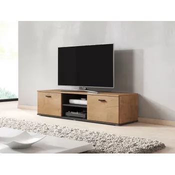 Stolik pod TV Cama Meble SOHO 140, lefkas dąb/czarny, 1400×430×370 mm