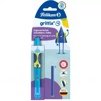 Pelikan griffix® Pióro wieczne dla praworęcznych - Neon Fresh niebieski - Niebieski - System na naboje - Niebieski - Plastik - Stal nierdzewna - Dla praworęcznych (820363)