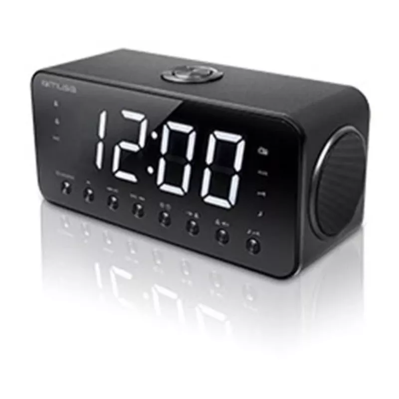 Zegar radiowy Muse M-192 CR — zegar cyfrowy, tuner FM, wyświetlacz LED 1,8 cala, czarne drewno, zasilanie AC 100–240 V, bateria zapasowa AAA