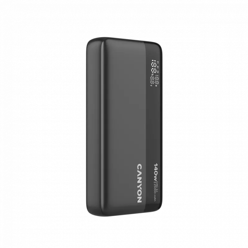 CANYON Power Bank PB-240, 25000mAh PD140W power bank z wyświetlaczem, 160,0x82x27 mm, waga 508±10g, ciemnoszary