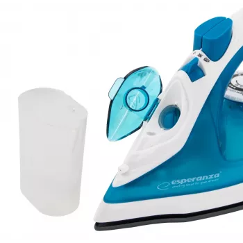 Żelazko parowe ESPERANZA EHI002 — 2200 W, stopa ceramiczna, para pionowa, 0,815 kg, biało-niebieskie