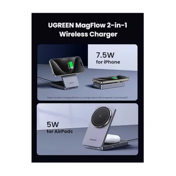 Bezprzewodowa ładowarka indukcyjna UGREEN W528 do smartfonów i słuchawek, szary, ochrona przed zwarciem i zbyt niskim napięciem