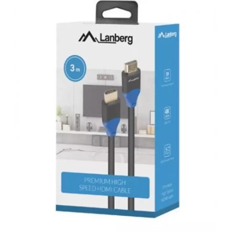 Kabel HDMI Lanberg CA-HDMI-15CU-0030-BK 3m Wtyk HDMI typu A 18 Gbit/s