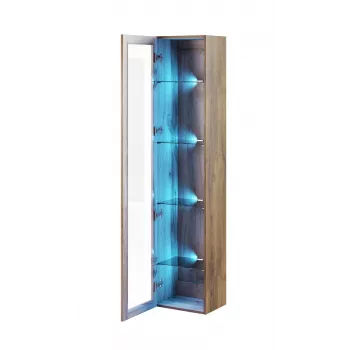 Gablota Cama Meble VIGO 180 — wisząca, szklana gablota ścienna, 1800×400×300 mm, dąb wotan