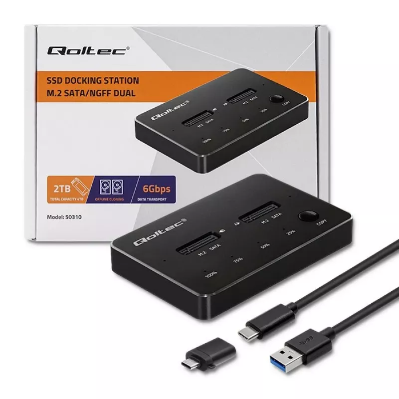 Qoltec 50310 Stacja dokująca do dysków 2x SSD M.2 SATA NGFF USB Type C