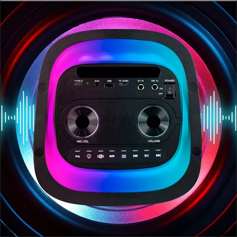 Głośnik przenośny MANTA SPK0601B100, 100 W, Bluetooth, karaoke, mikrofon bezprzewodowy, bateria, korektor, oświetlenie dyskotekowe