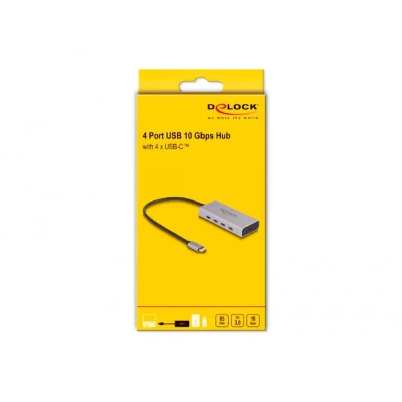 DeLOCK USB Hub 10 Gbps Type-C 4 Porty PD 85W Kabel 30 cm