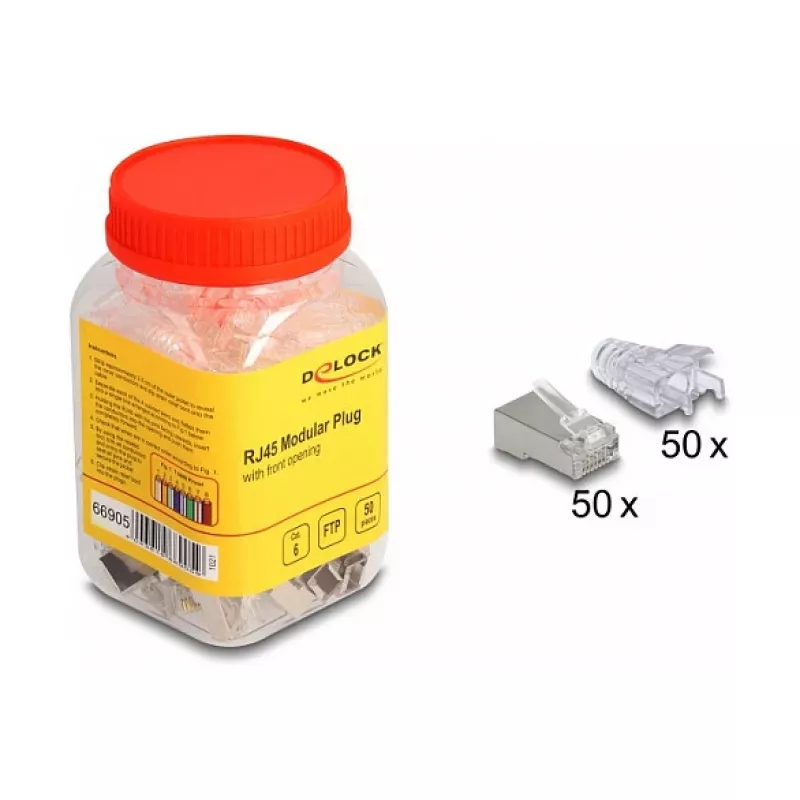 DeLOCK Wtyk modułowy RJ45 Kat.6 50 szt. z osłonami przeciwgniotącymi