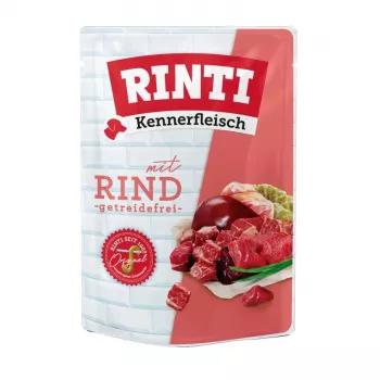 Mokra karma dla psa RINTI Kennerfleisch Beef 400 g — jednobiałkowa wołowina, karma pełnoporcjowa dla dorosłych psów, 400 g