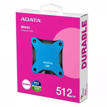 Zewnętrzny SSD ADATA SD620 512 GB, USB 3.2 Gen 2 Micro-USB B, niebieski, silikonowa obudowa, odporny na wstrząsy
