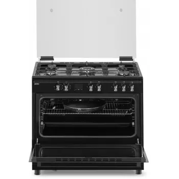 Kuchenka gazowo-elektryczna MPM MPM-93-KGM-32 90 cm z płytą gazową, piekarnikiem elektrycznym, 5 palnikami, czarna, klasa energetyczna A