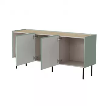 Komoda cama meble FELLINI 150×40×70 cm, oliwkowa z olejowanym dębowym blatem, korpus MDF