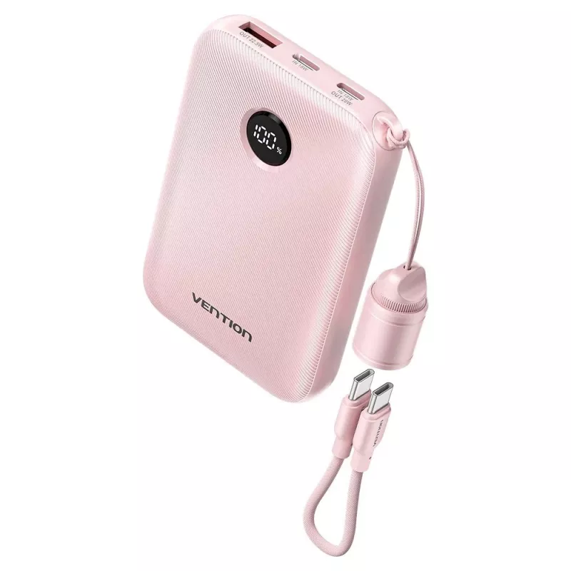 Power bank Vention FKAP0-C 10000 mAh, 2× USB-C + 1× USB-A, 22.5 W, Różowy