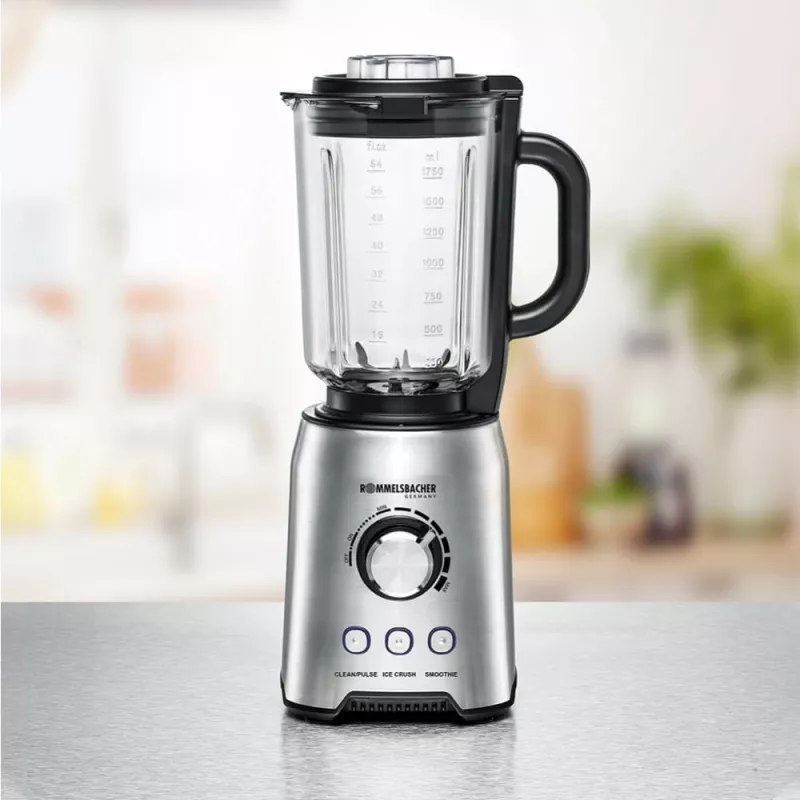 Blender stołowy Rommelsbacher MX 1250 — 1200 W, szklany dzbanek 1,75 l, stal nierdzewna
