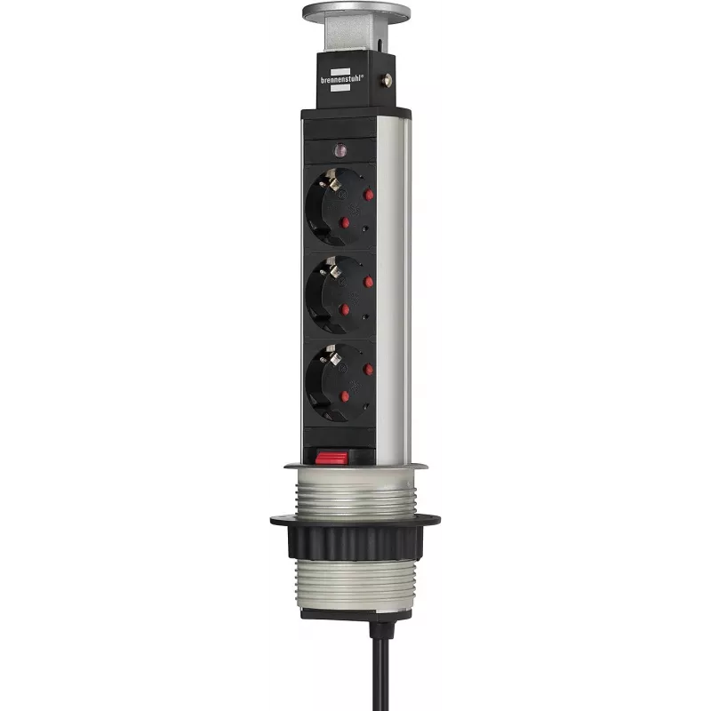 Brennenstuhl Tower Power Table Extension Socket - Przedłużacz - 3 gniazda wyjściowe - 2,0m - Czarny, Aluminium (1396200003)