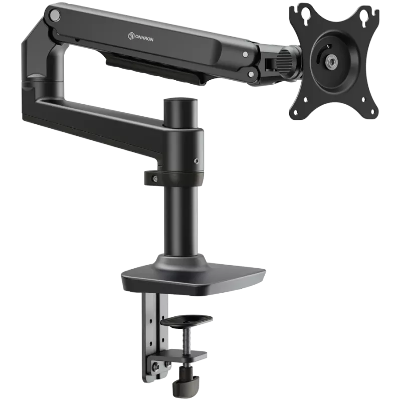 Biurkowy uchwyt do monitora ONKRON MS75-B dla ekranów 43,2–96,5 cm (17–38 cali), zacisk/przelotka, do 11 kg, VESA 75×75–100×100, regulowana wysokość, obrót i pochylenie
