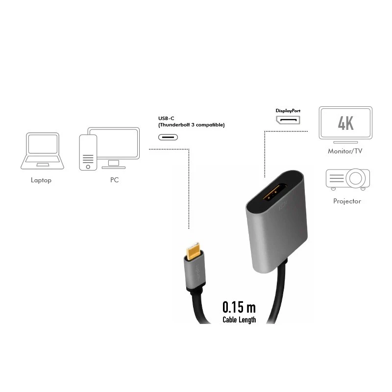 LogiLink CUA0102 Kabel USB 3.2 Gen1 Typu-C do DisplayPort 0,15 m Czarny