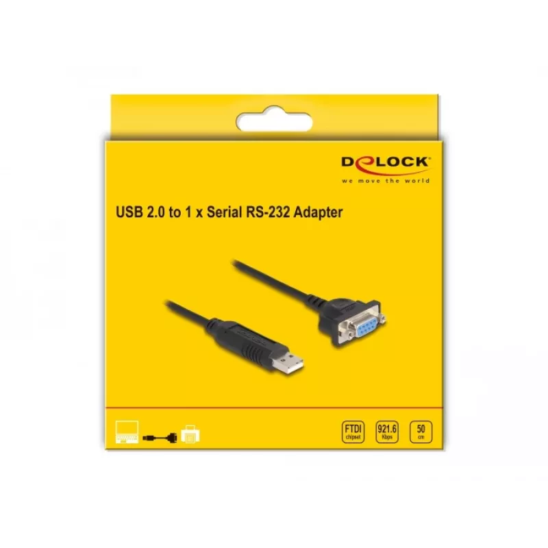 DeLOCK adapter USB 2.0 na szeregowy RS-232 50 cm FTDI Czarny