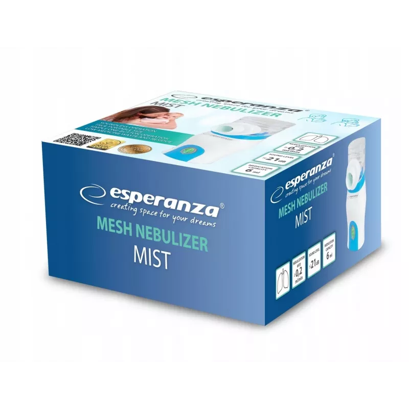 Inhalator przenośny ESPERANZA ECN005 — kompaktowy nebulizator kieszonkowy, 0,2 ml/min, 21 dB, USB, 2×AA