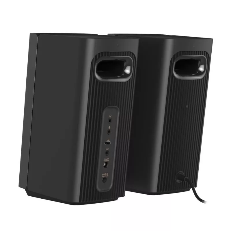 Głośniki komputerowe CREATIVE T60 2.0 Compact Hi-Fi z wyraźnym dialogiem i dźwiękiem przestrzennym Sound Blaster, zestaw SmartComms Kit, porty USB-C audio, mikrofon i słuchawki B