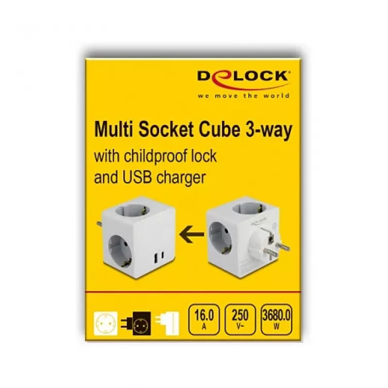 DeLOCK 11501 Adapter Wtyczki Zasilającej Typ F Biały Porty USB 3A