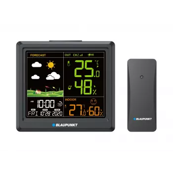 Stacja pogodowa BLAUPUNKT WS25BK — monitor temperatury i wilgotności wewnątrz i na zewnątrz, czarny, 1 czujnik, wyświetlacz LCD