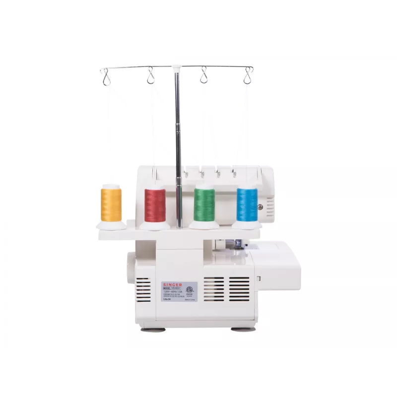 Overlok SINGER 14SH654 — elektryczny, dziurka 4-krokowa, wolne ramię, 1300 wzorów ściegów, biały