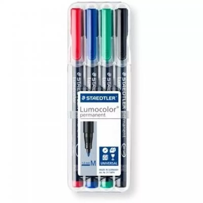 Marker permanentny Staedtler Lumocolor 317 WP4 czarny niebieski zielony czerwony