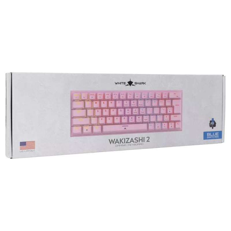 Mechaniczna klawiatura gamingowa White Shark Wakizashi GK-002421V2 różowa układ US-niebieski