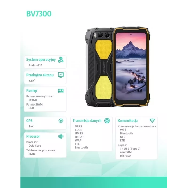 Smartfon Blackview BV7300 6GB/256GB Żółty