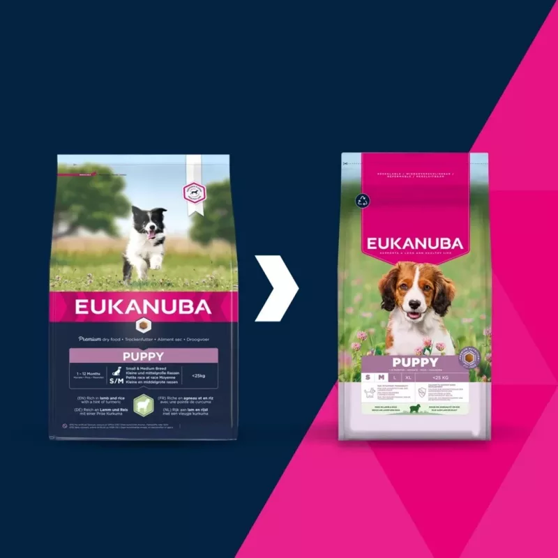 Sucha karma dla psa EUKANUBA Puppy & Junior Small/Medium Lamb & Rice 3 kg — karma pełnoporcjowa dla młodych psów ras małych/średnich