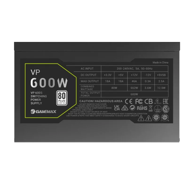 Zasilacz Gamemax, 80 PLUS, Standard | VP 600S | 600 W