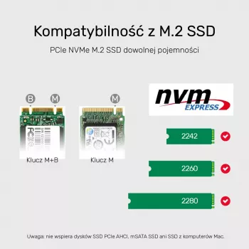 Obudowa SSD Unitek S1206A na 2 dyski M.2 NVMe PCIe Gen3 x4, USB 3.2 Gen 2 (10 Gbit/s), aluminium, USB-C, zawiera zasilacz
