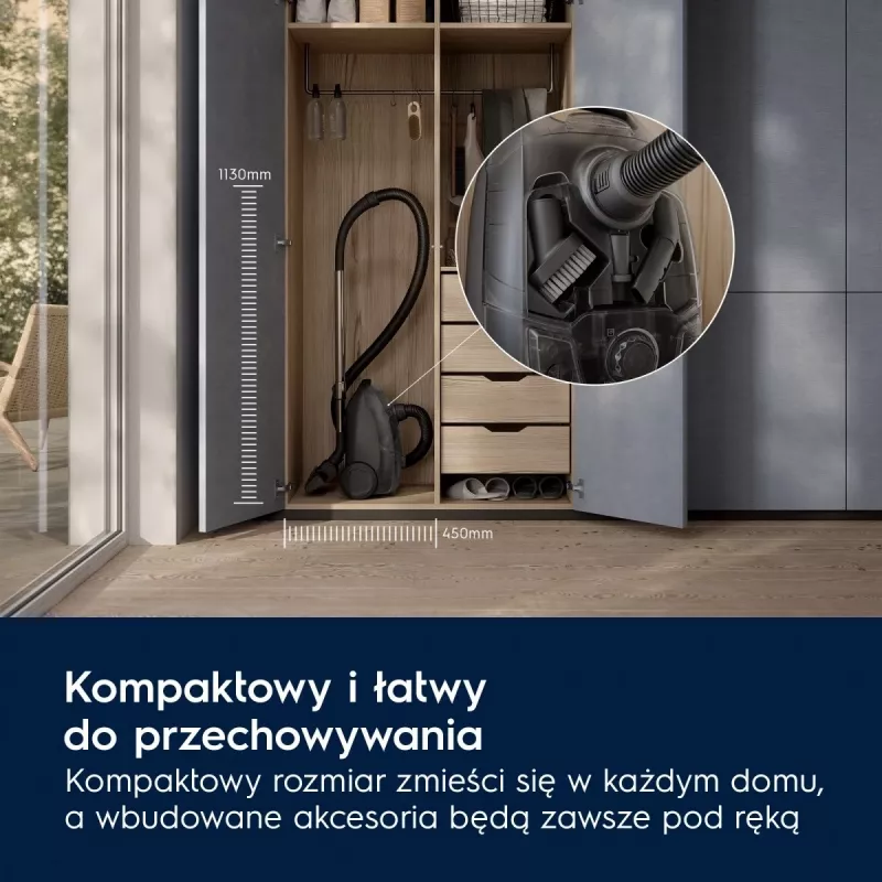 Odkurzacz workowy Electrolux EB31C1DB 750W, worek na kurz 3 l, filtr HEPA, teleskopowa rura stalowa
