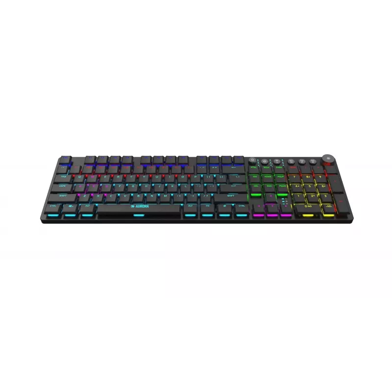 Klawiatura IBOX AURORA K-6 — pełnowymiarowa QWERTY, bezprzewodowa RF + Bluetooth, podświetlenie RGB, mechaniczne niskoprofilowe klawisze, czarna