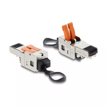 DELOCK Wtyk RJ45 z blokadą zaciskową 2-pin +/- bez narzędzi, kompozytowe złącze zasilania, męski, czarny/stal nierdzewna
