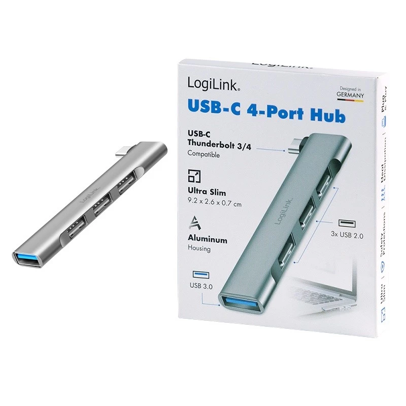 LogiLink USB 3.2 Gen1 Hub 4-port USB-C 1x USB3.0 AF 3x USB2.0 AF UA0437