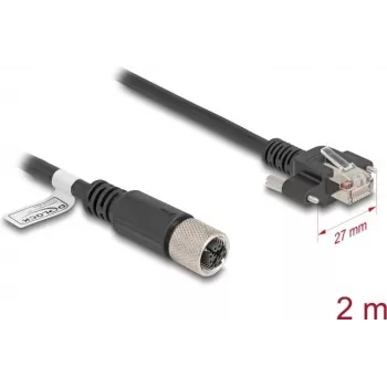 Kabel sieciowy DeLOCK M12 X-kodowany 8-pinowy żeński na wtyk RJ45 Kat.6A 2 m czarny