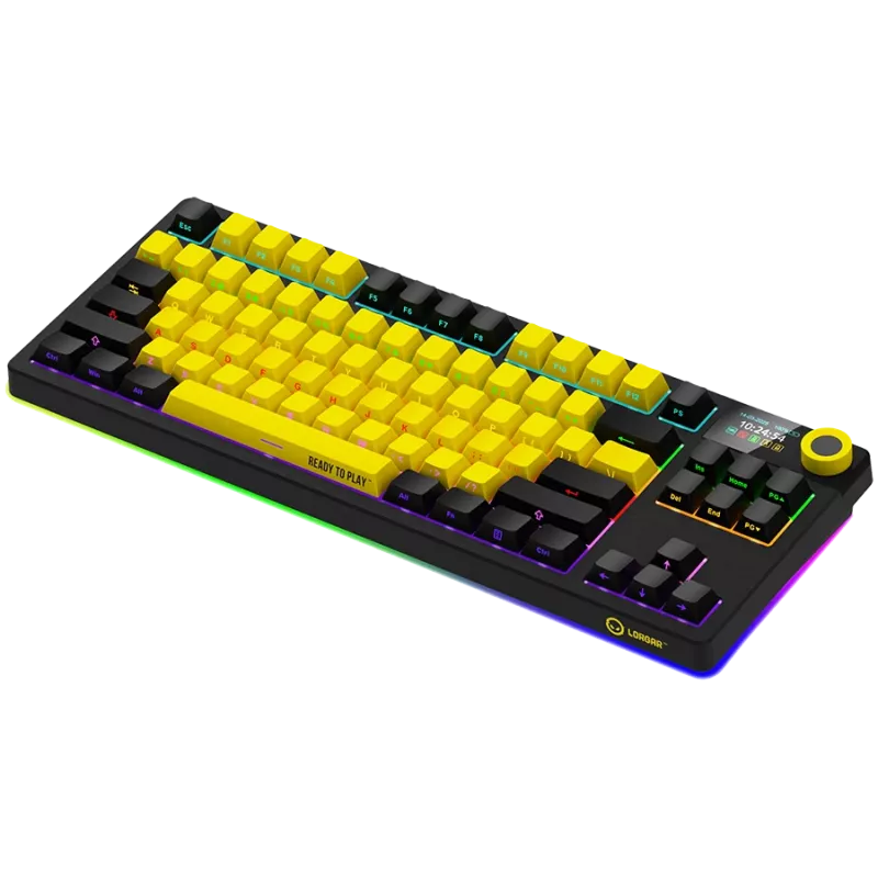 LORGAR KBP70TKLW, Bezprzewodowa mechaniczna klawiatura gamingowa TKL Pro, czarno-żółta, układ EN