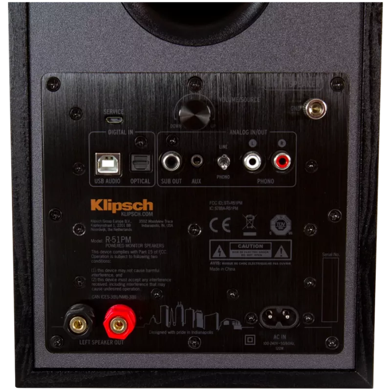Aktywny głośnik półkowy KLIPSCH R-51PM — przewodowy i bezprzewodowy, 120 W, czarny/miedziany